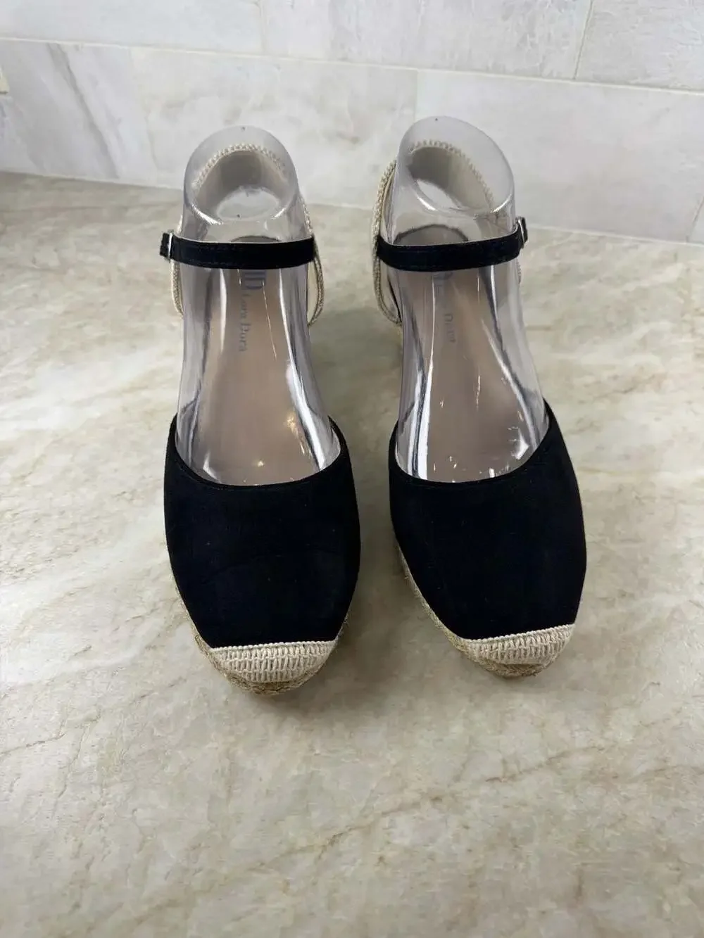 Lora Dora Black Suede Espadrille Wedge Sandals Ankle Strap EU 39 Boho